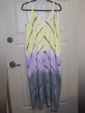 lovestitch Yellow, Lavender & Gray Ombre Tie-Dye Slip Dress